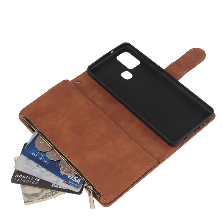 For Samsung Galaxy A21s Multifunctional Retro Frosted Horizontal Flip Leather Case with Card Slot & Holder & Zipper Wallet & Photo Frame & Lanyard