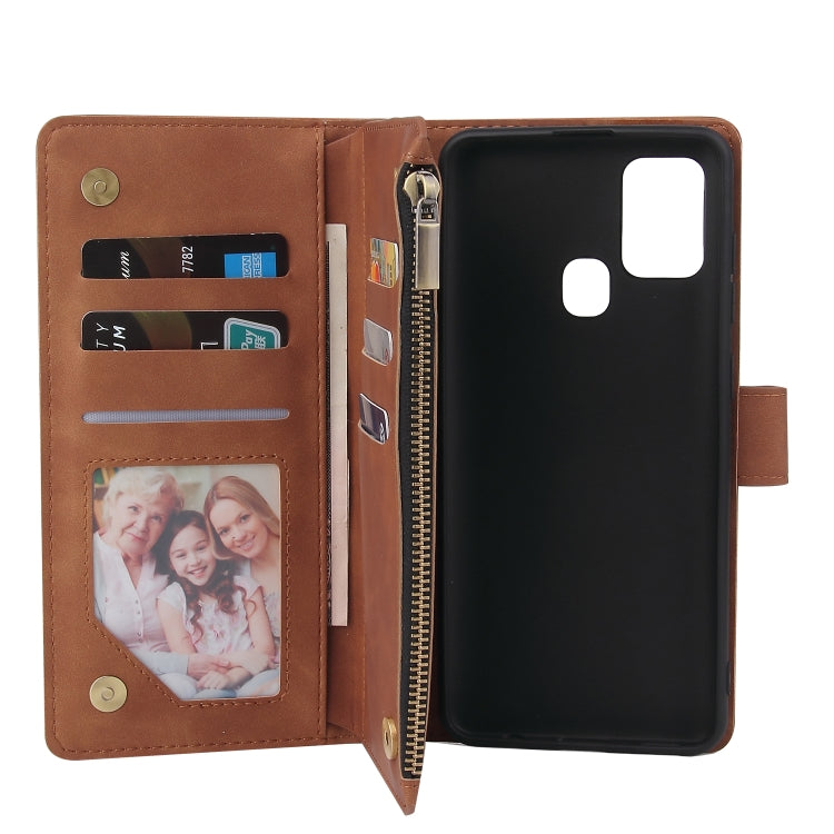 For Samsung Galaxy A21s Multifunctional Retro Frosted Horizontal Flip Leather Case with Card Slot & Holder & Zipper Wallet & Photo Frame & Lanyard
