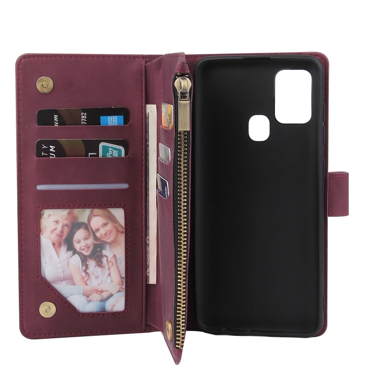 For Samsung Galaxy A21s Multifunctional Retro Frosted Horizontal Flip Leather Case with Card Slot & Holder & Zipper Wallet & Photo Frame & Lanyard