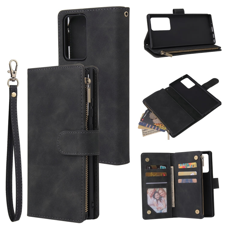 For Samsung Galaxy Note20 Multifunctional Retro Frosted Horizontal Flip Leather Case with Card Slot & Holder & Zipper Wallet & Photo Frame & Lanyard