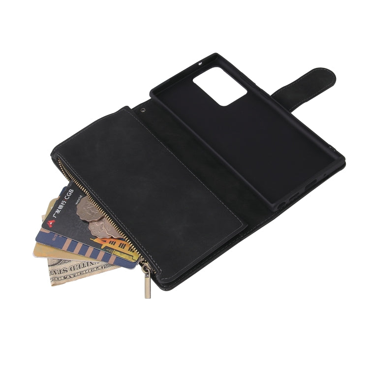 For Samsung Galaxy Note20 Multifunctional Retro Frosted Horizontal Flip Leather Case with Card Slot & Holder & Zipper Wallet & Photo Frame & Lanyard