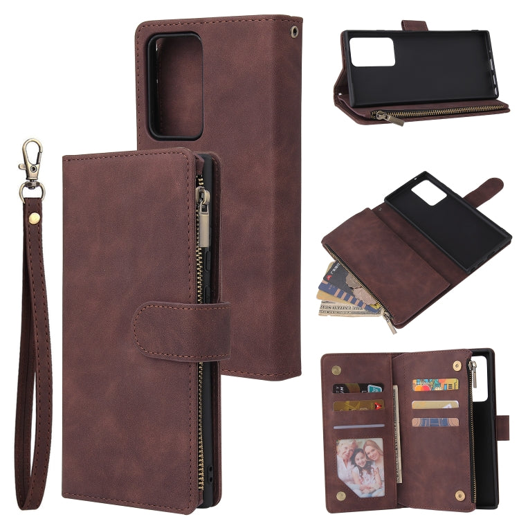 For Samsung Galaxy Note20 Multifunctional Retro Frosted Horizontal Flip Leather Case with Card Slot & Holder & Zipper Wallet & Photo Frame & Lanyard