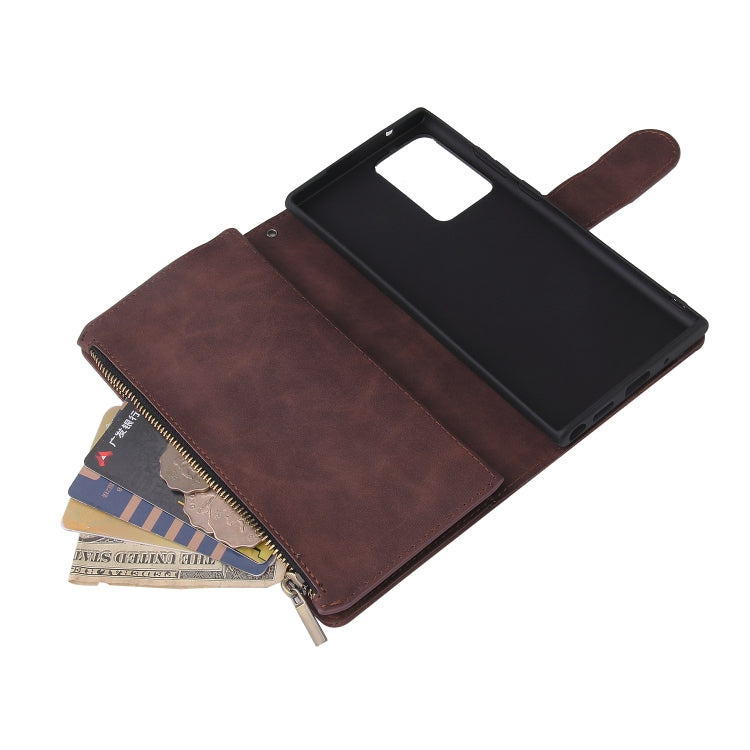 For Samsung Galaxy Note20 Multifunctional Retro Frosted Horizontal Flip Leather Case with Card Slot & Holder & Zipper Wallet & Photo Frame & Lanyard