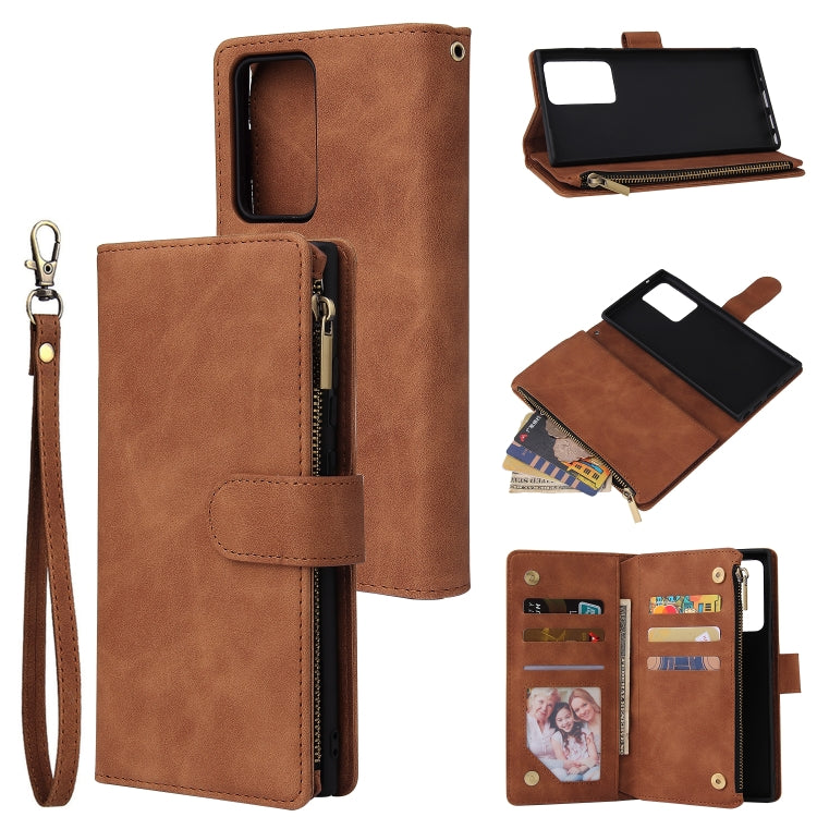 For Samsung Galaxy Note20 Multifunctional Retro Frosted Horizontal Flip Leather Case with Card Slot & Holder & Zipper Wallet & Photo Frame & Lanyard