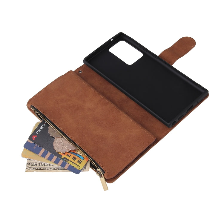For Samsung Galaxy Note20 Multifunctional Retro Frosted Horizontal Flip Leather Case with Card Slot & Holder & Zipper Wallet & Photo Frame & Lanyard