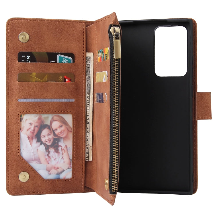 For Samsung Galaxy Note20 Multifunctional Retro Frosted Horizontal Flip Leather Case with Card Slot & Holder & Zipper Wallet & Photo Frame & Lanyard