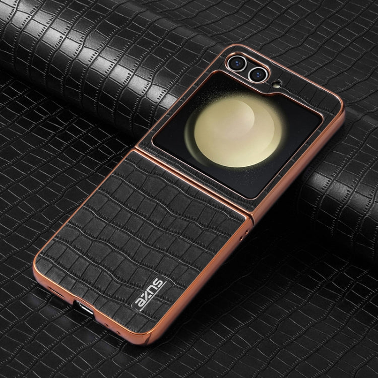 For Samsung Galaxy Z Flip5 AZNS Electroplated Frame Crocodile Texture Full Coverage Phone Case