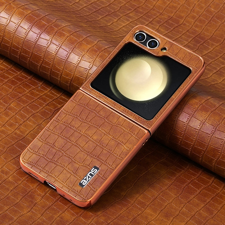 For Samsung Galaxy Z Flip5 AZNS Electroplated Frame Crocodile Texture Full Coverage Phone Case