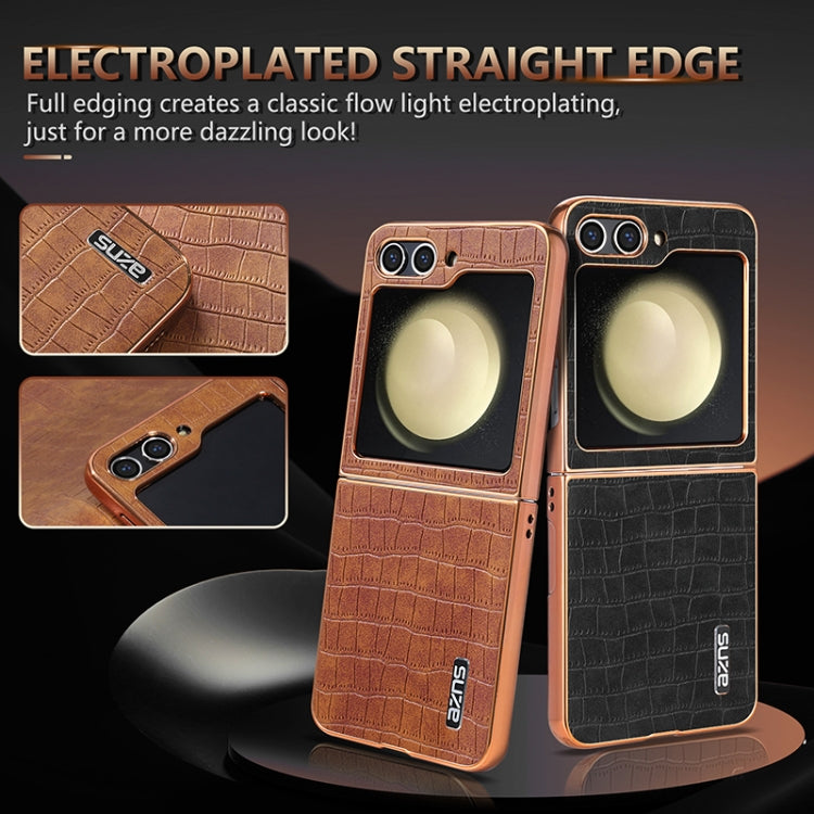 For Samsung Galaxy Z Flip5 AZNS Electroplated Frame Crocodile Texture Full Coverage Phone Case