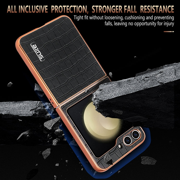 For Samsung Galaxy Z Flip5 AZNS Electroplated Frame Crocodile Texture Full Coverage Phone Case