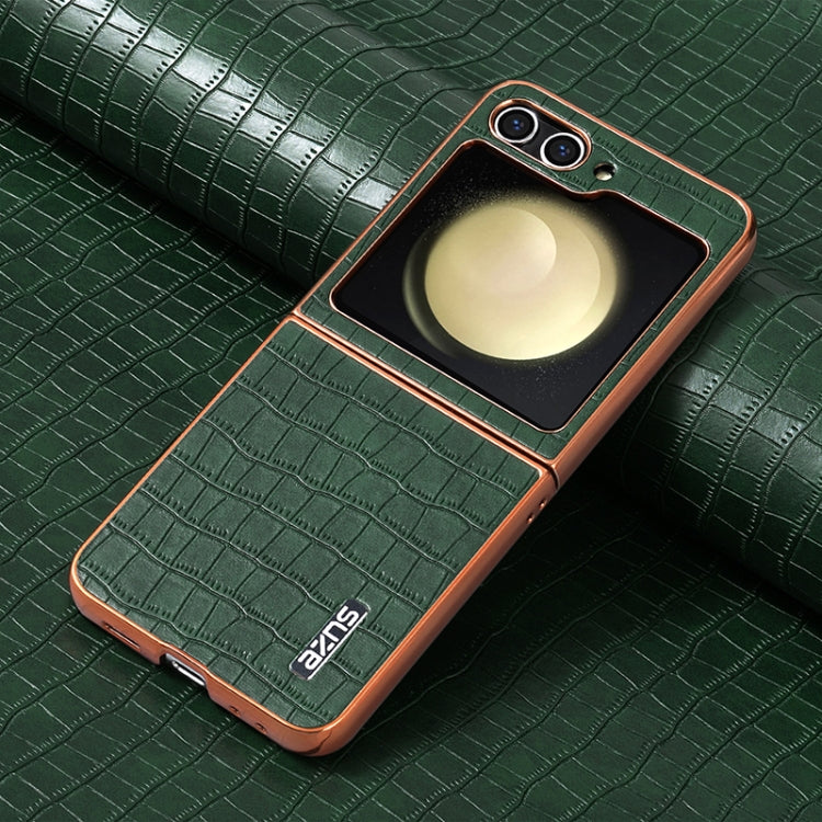 For Samsung Galaxy Z Flip5 AZNS Electroplated Frame Crocodile Texture Full Coverage Phone Case