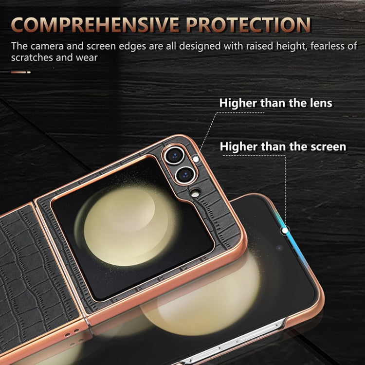 For Samsung Galaxy Z Flip5 AZNS Electroplated Frame Crocodile Texture Full Coverage Phone Case