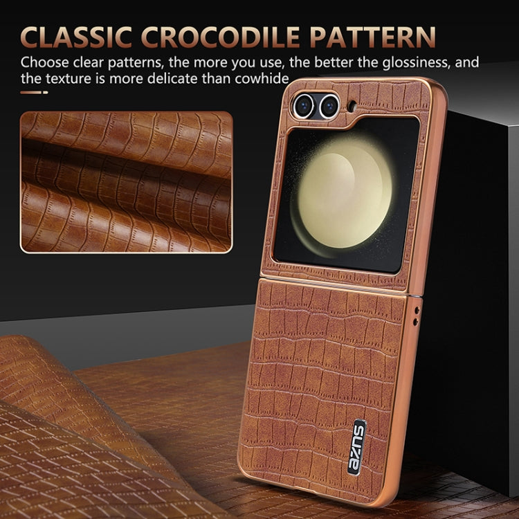 For Samsung Galaxy Z Flip6 / 7 FE AZNS Electroplated Frame Crocodile Texture Full Coverage Phone Case