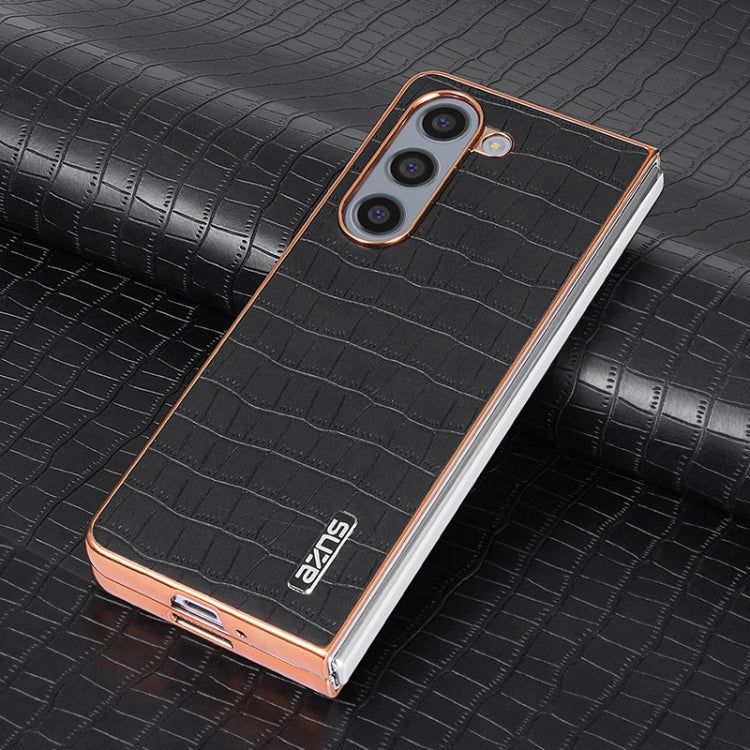 For Samsung Galaxy Z Fold5 AZNS Electroplated Frame Crocodile Texture Full Coverage Phone Case