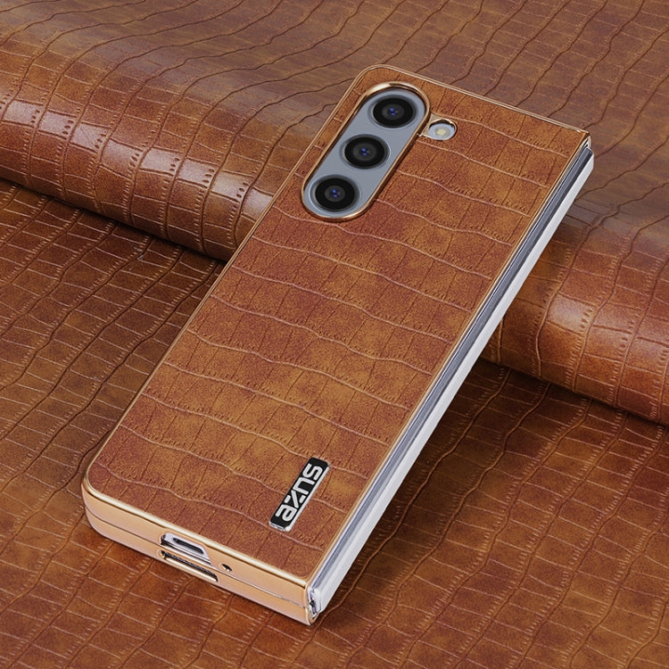For Samsung Galaxy Z Fold5 AZNS Electroplated Frame Crocodile Texture Full Coverage Phone Case