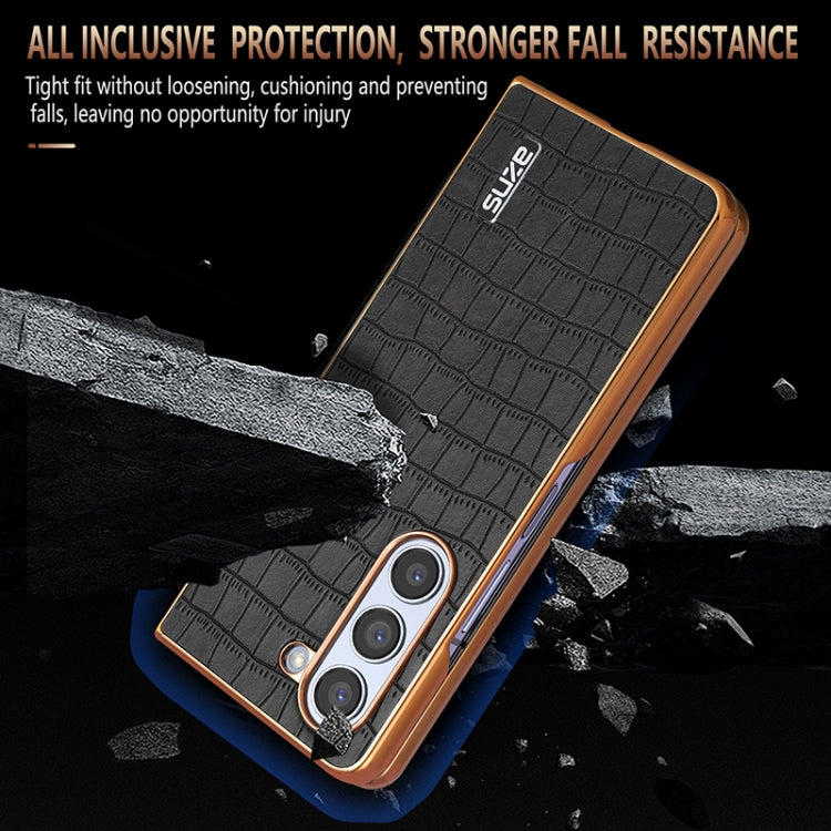 For Samsung Galaxy Z Fold5 AZNS Electroplated Frame Crocodile Texture Full Coverage Phone Case
