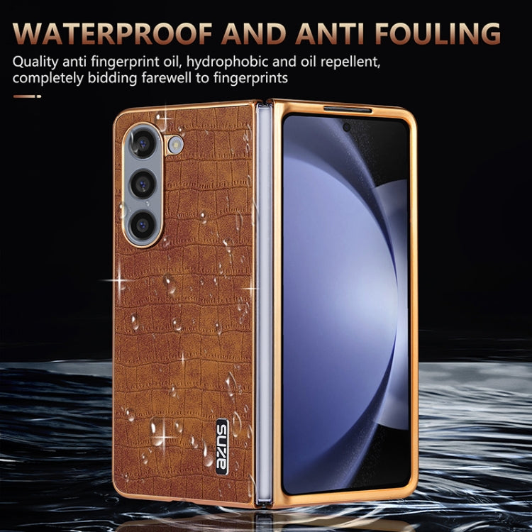 For Samsung Galaxy Z Fold5 AZNS Electroplated Frame Crocodile Texture Full Coverage Phone Case