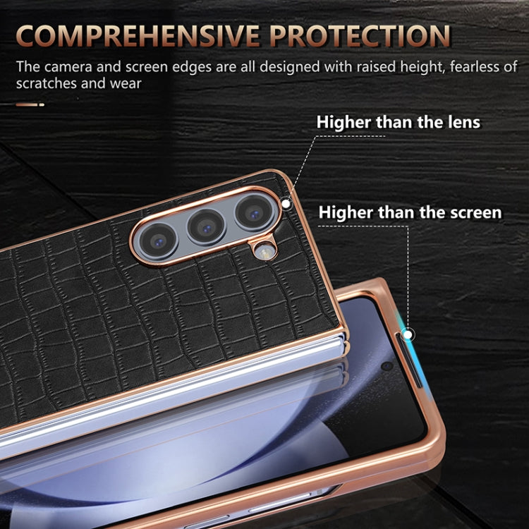 For Samsung Galaxy Z Fold5 AZNS Electroplated Frame Crocodile Texture Full Coverage Phone Case