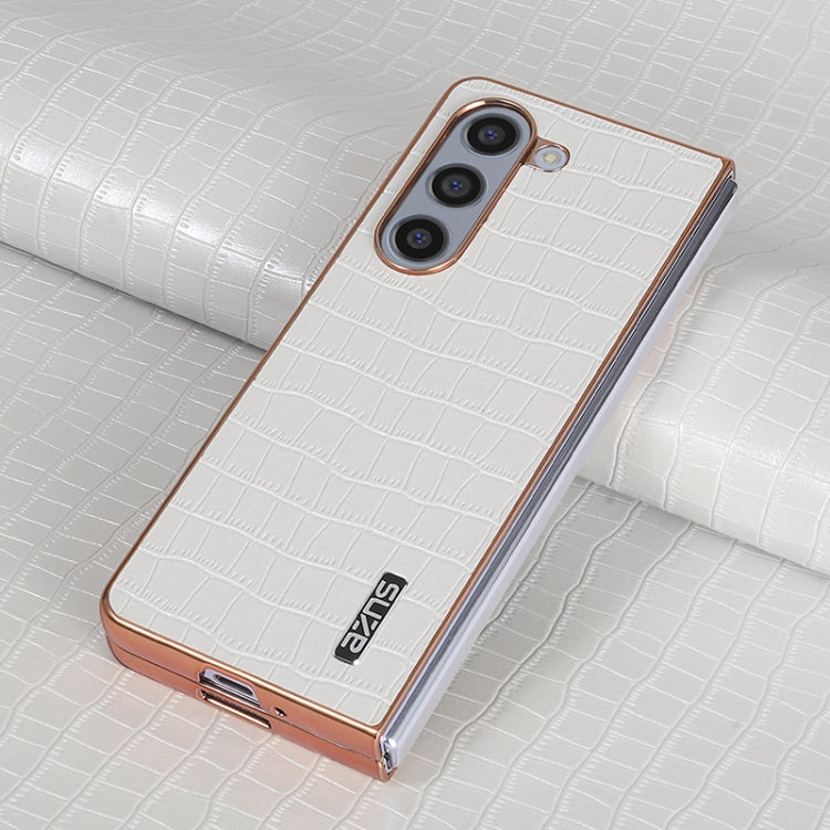 For Samsung Galaxy Z Fold5 AZNS Electroplated Frame Crocodile Texture Full Coverage Phone Case