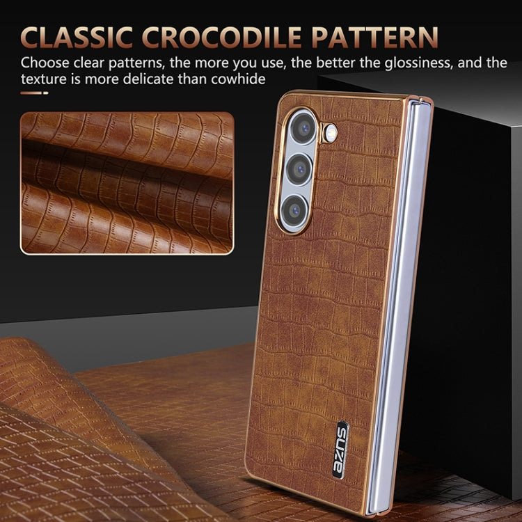 For Samsung Galaxy Z Fold5 AZNS Electroplated Frame Crocodile Texture Full Coverage Phone Case