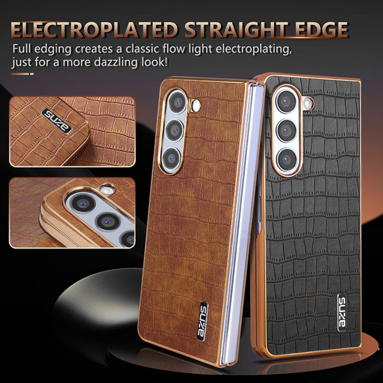 For Samsung Galaxy Z Fold6 AZNS Electroplated Frame Crocodile Texture Full Coverage Phone Case