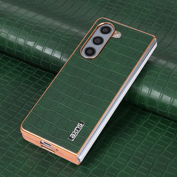 For Samsung Galaxy Z Fold6 AZNS Electroplated Frame Crocodile Texture Full Coverage Phone Case