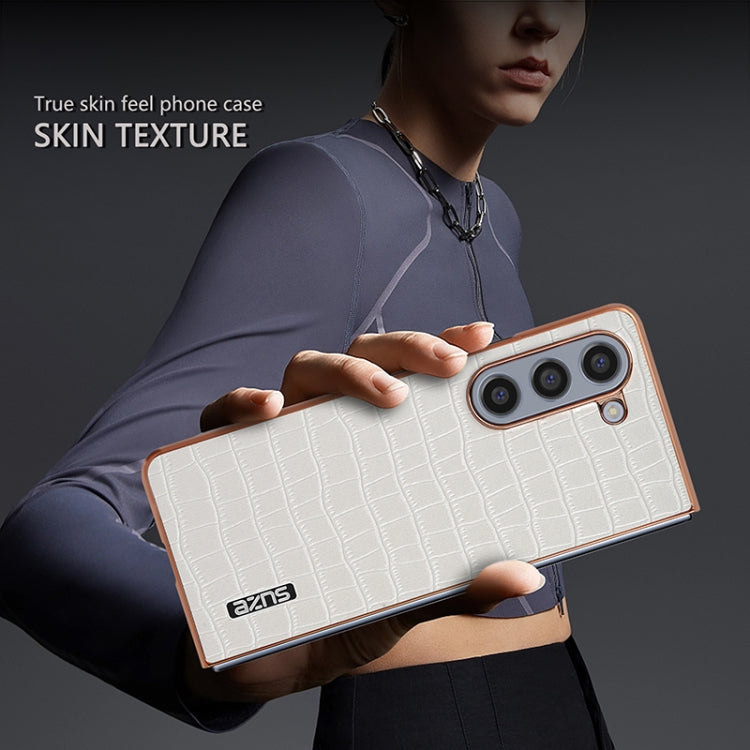 For Samsung Galaxy Z Fold6 AZNS Electroplated Frame Crocodile Texture Full Coverage Phone Case