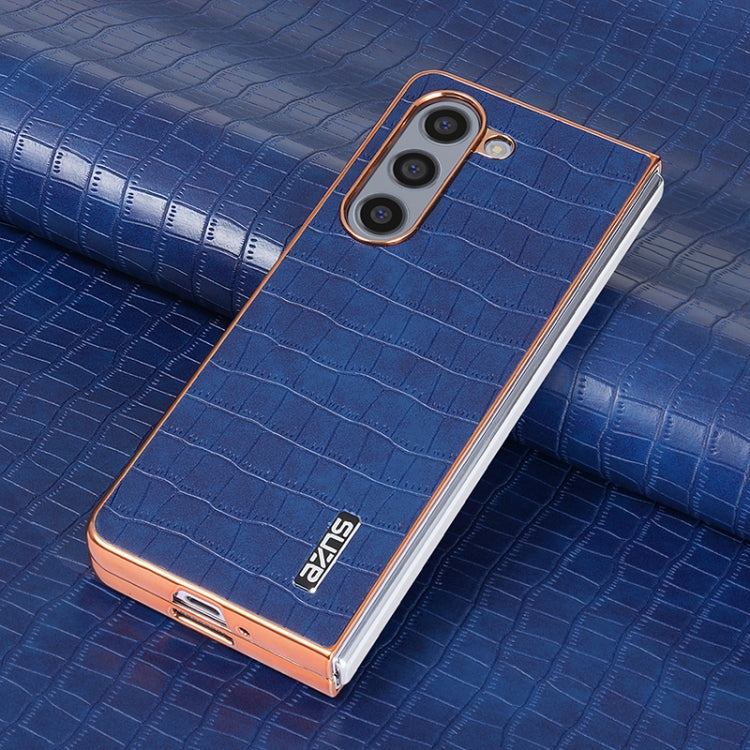 For Samsung Galaxy Z Fold6 AZNS Electroplated Frame Crocodile Texture Full Coverage Phone Case