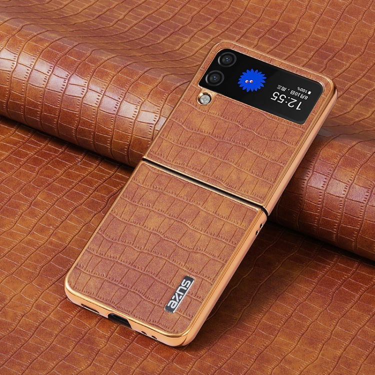 For Samsung Galaxy Z Flip4 5G AZNS Electroplated Frame Crocodile Texture Full Coverage Phone Case