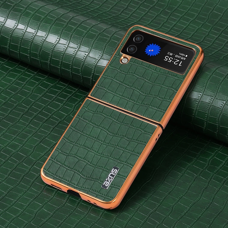 For Samsung Galaxy Z Flip4 5G AZNS Electroplated Frame Crocodile Texture Full Coverage Phone Case