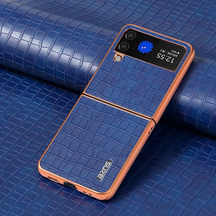 For Samsung Galaxy Z Flip4 5G AZNS Electroplated Frame Crocodile Texture Full Coverage Phone Case
