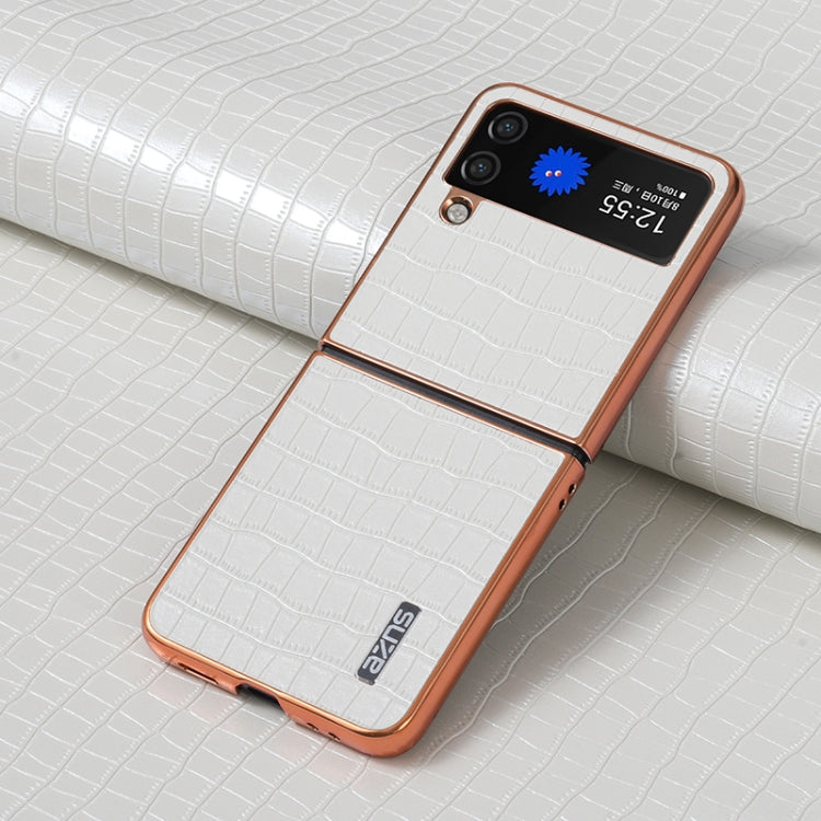 For Samsung Galaxy Z Flip4 5G AZNS Electroplated Frame Crocodile Texture Full Coverage Phone Case
