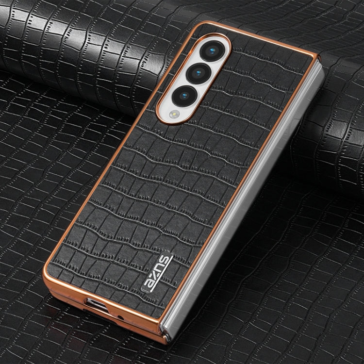 For Samsung Galaxy Z Fold4 5G AZNS Electroplated Frame Crocodile Texture Full Coverage Phone Case