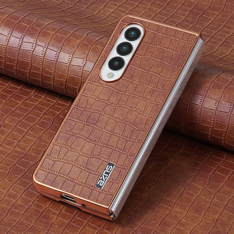 For Samsung Galaxy Z Fold4 5G AZNS Electroplated Frame Crocodile Texture Full Coverage Phone Case