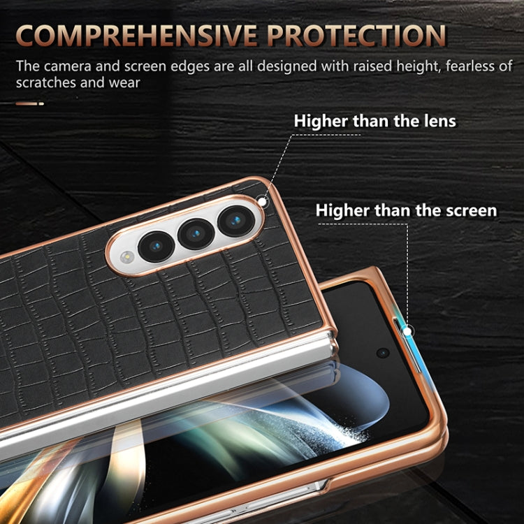 For Samsung Galaxy Z Fold4 5G AZNS Electroplated Frame Crocodile Texture Full Coverage Phone Case
