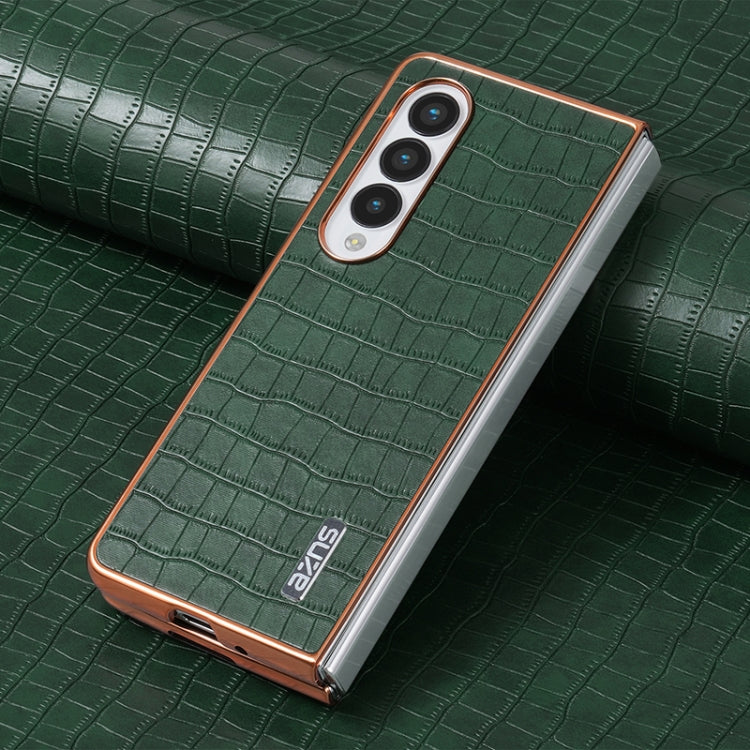 For Samsung Galaxy Z Fold4 5G AZNS Electroplated Frame Crocodile Texture Full Coverage Phone Case