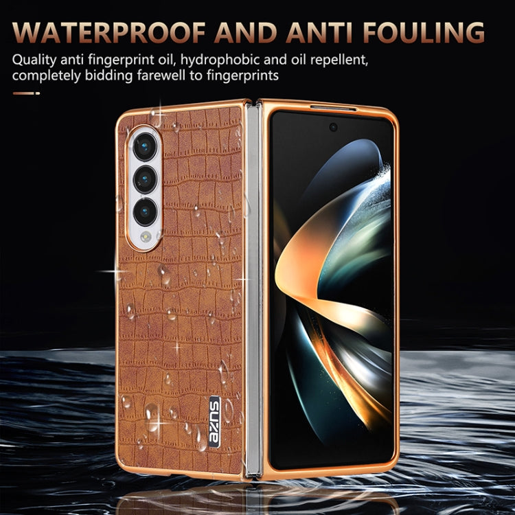 For Samsung Galaxy Z Fold4 5G AZNS Electroplated Frame Crocodile Texture Full Coverage Phone Case