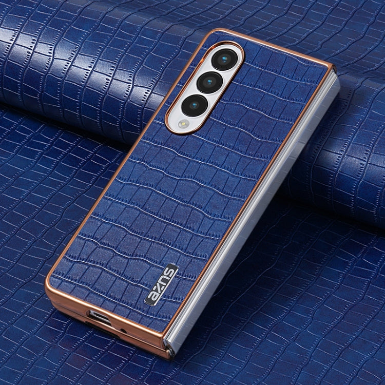 For Samsung Galaxy Z Fold4 5G AZNS Electroplated Frame Crocodile Texture Full Coverage Phone Case