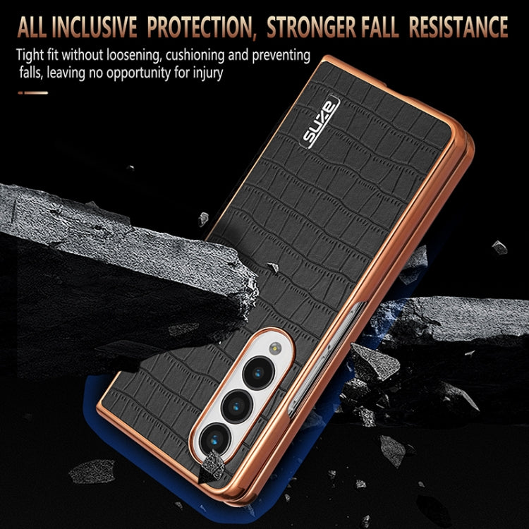 For Samsung Galaxy Z Fold4 5G AZNS Electroplated Frame Crocodile Texture Full Coverage Phone Case