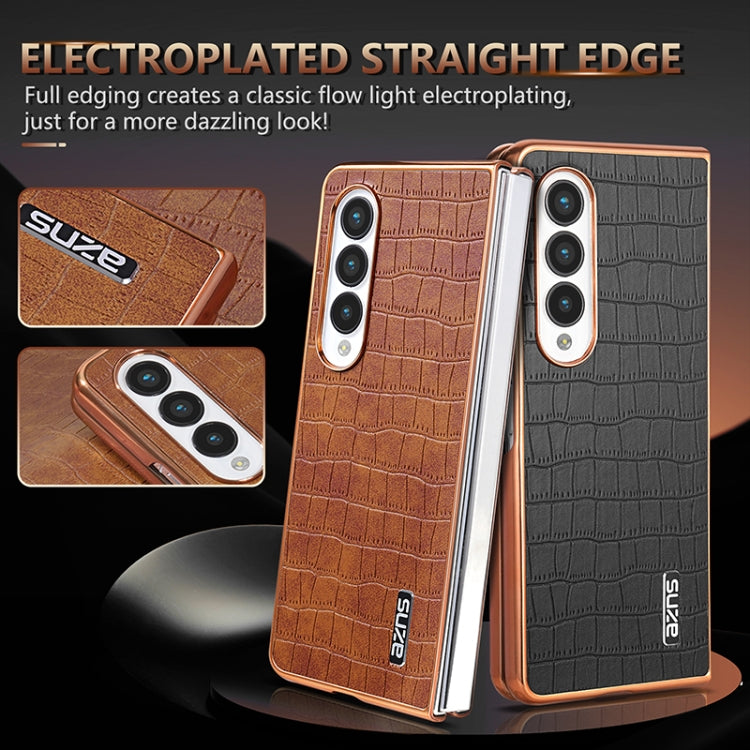 For Samsung Galaxy Z Fold3 5G AZNS Electroplated Frame Crocodile Texture Full Coverage Phone Case