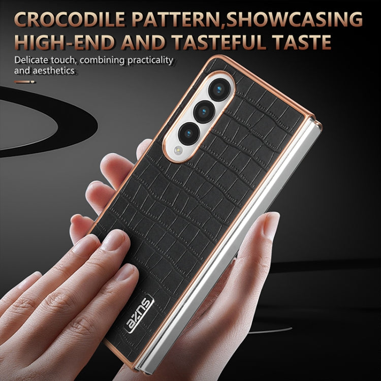 For Samsung Galaxy Z Fold3 5G AZNS Electroplated Frame Crocodile Texture Full Coverage Phone Case