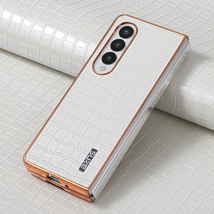 For Samsung Galaxy Z Fold3 5G AZNS Electroplated Frame Crocodile Texture Full Coverage Phone Case