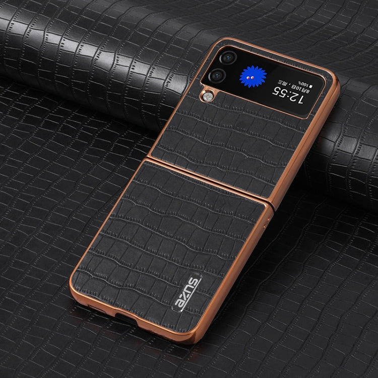 For Samsung Galaxy Z Flip3 5G AZNS Electroplated Frame Crocodile Texture Full Coverage Phone Case
