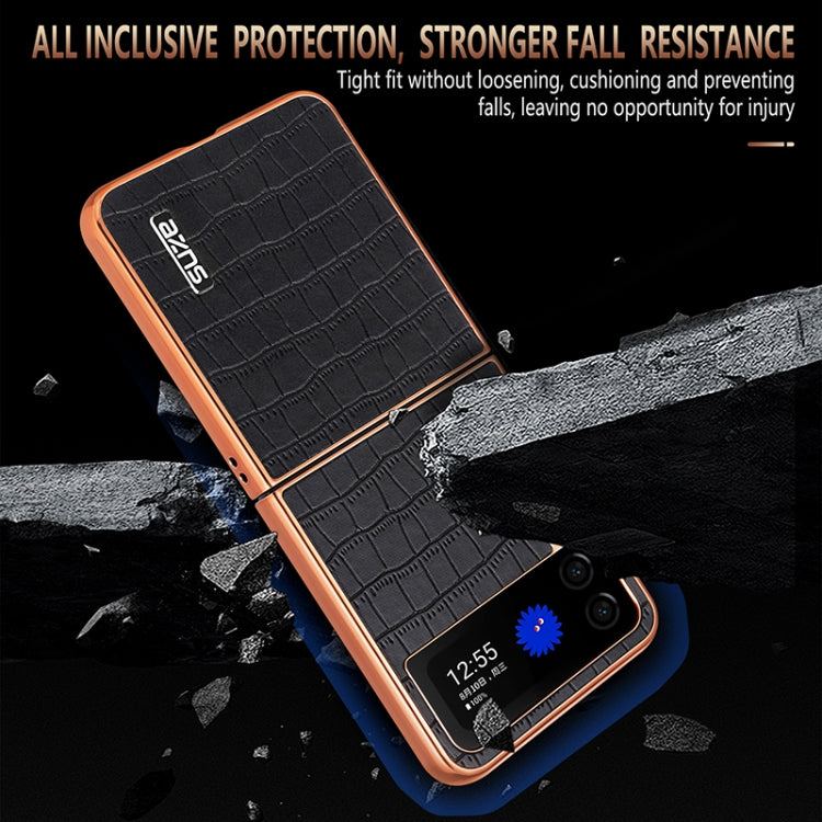 For Samsung Galaxy Z Flip3 5G AZNS Electroplated Frame Crocodile Texture Full Coverage Phone Case