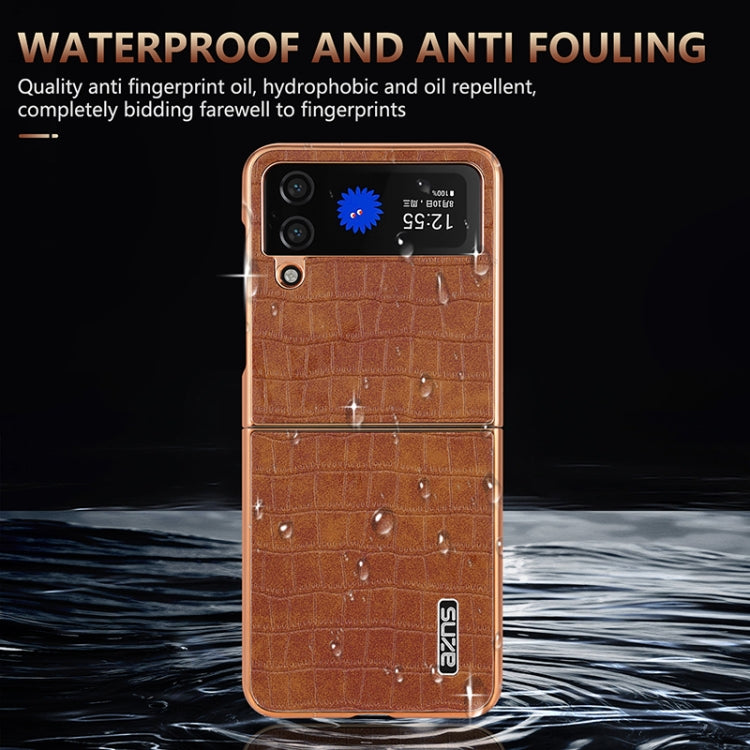 For Samsung Galaxy Z Flip3 5G AZNS Electroplated Frame Crocodile Texture Full Coverage Phone Case