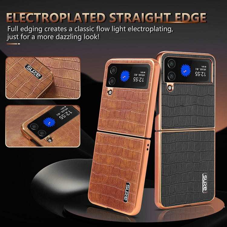 For Samsung Galaxy Z Flip3 5G AZNS Electroplated Frame Crocodile Texture Full Coverage Phone Case