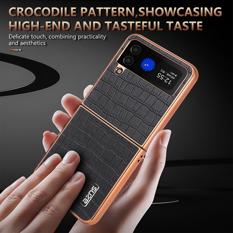 For Samsung Galaxy Z Flip3 5G AZNS Electroplated Frame Crocodile Texture Full Coverage Phone Case