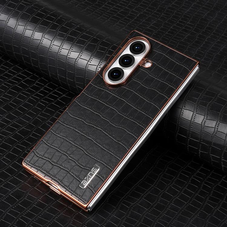 For Samsung Galaxy Z Fold7 5G AZNS Electroplated Frame Crocodile Texture Full Coverage Phone Case