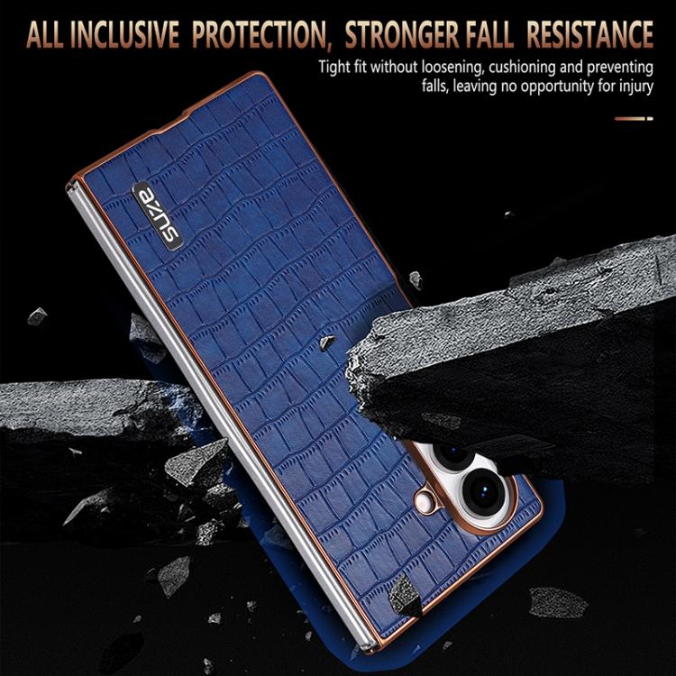 For Samsung Galaxy Z Fold7 5G AZNS Electroplated Frame Crocodile Texture Full Coverage Phone Case