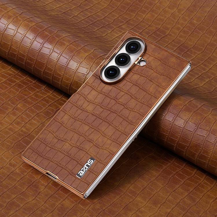For Samsung Galaxy Z Fold7 5G AZNS Electroplated Frame Crocodile Texture Full Coverage Phone Case